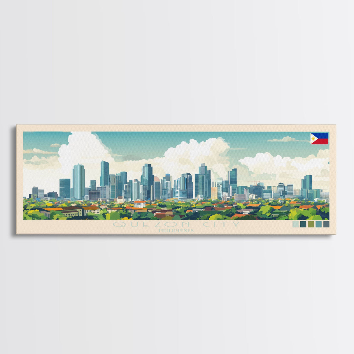 Quezon City, Philippines Travel Poster Panoramic Canvas Print, Quezon City, Philippines Painting, Philippines Art, Quezon City Travel Art, Guest Room Painting