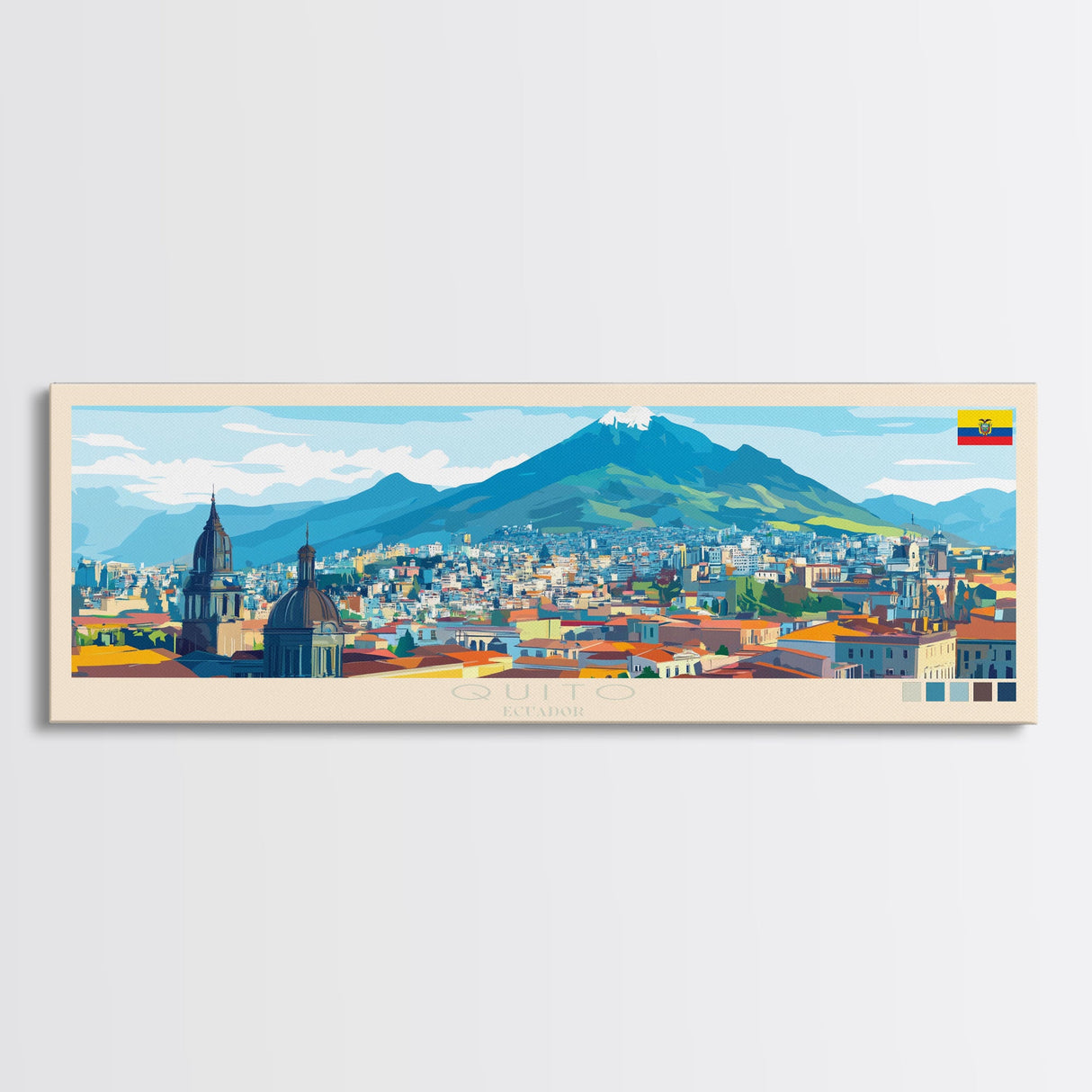 Quito, Ecuador Panoramic Travel Poster Canvas Print, Quito, Ecuador Painting, Ecuador Art, Quito Travel Art, Guest Room Painting