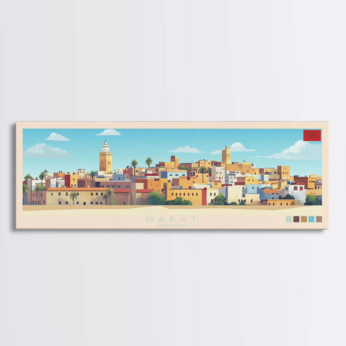 Panoramic Travel Poster Rabat, Morocco Canvas Print, Rabat, Morocco Painting, Morocco Art, Rabat Travel Art, Guest Room Painting