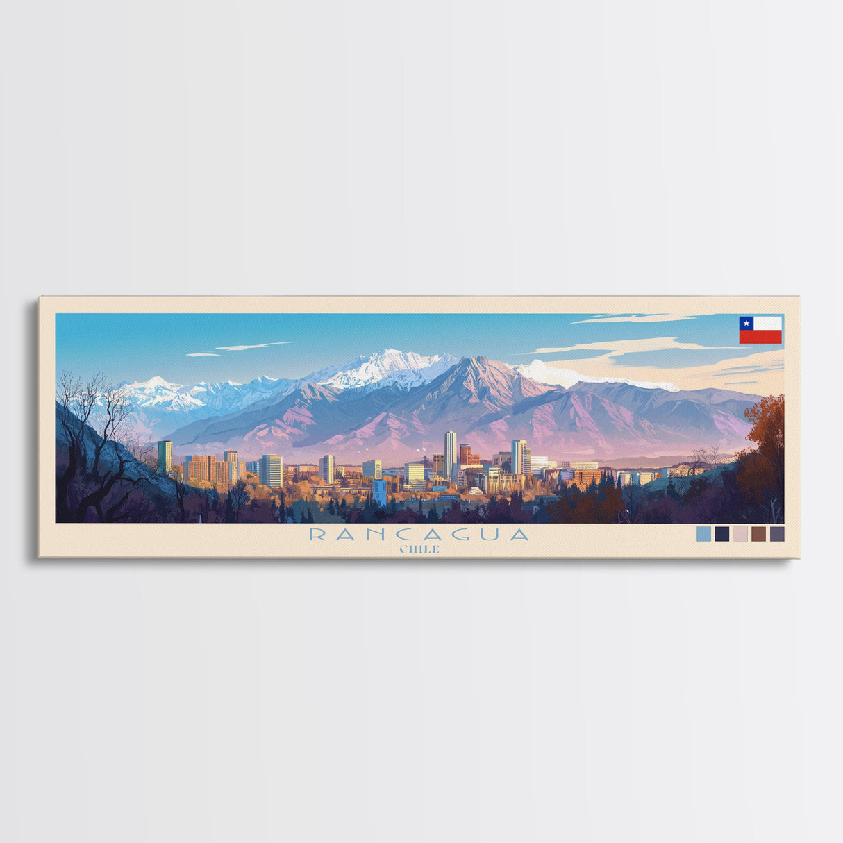 Rancagua, Chile Panoramic Travel Poster Canvas Print, Rancagua, Chile Painting, Chile Art, Rancagua Panoramic Travel Art, Travel Painting