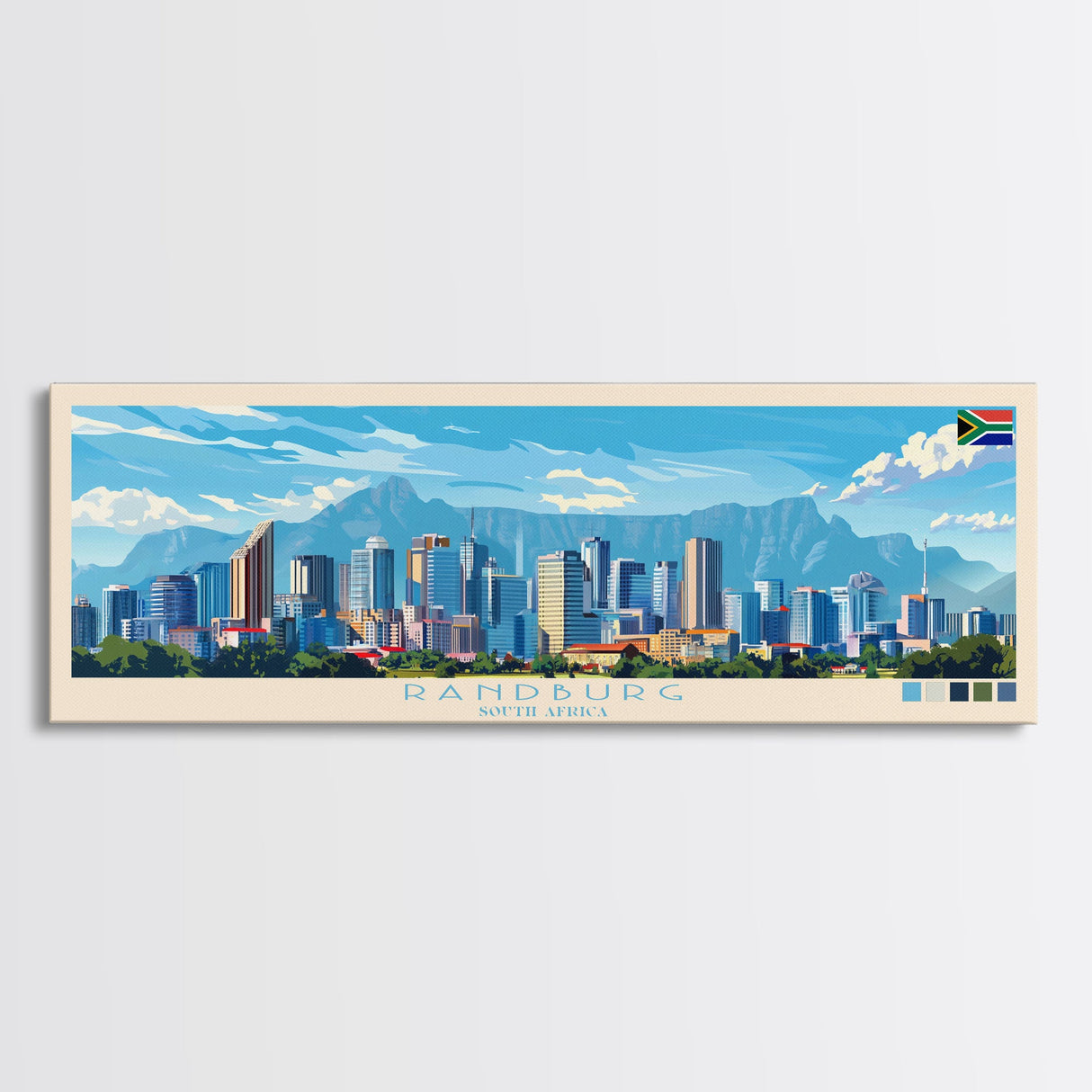 Randburg, South Africa Panoramic Travel Poster Canvas Print, Randburg, South Africa Painting, South Africa Art, Randburg Travel Art, Guest Room Painting