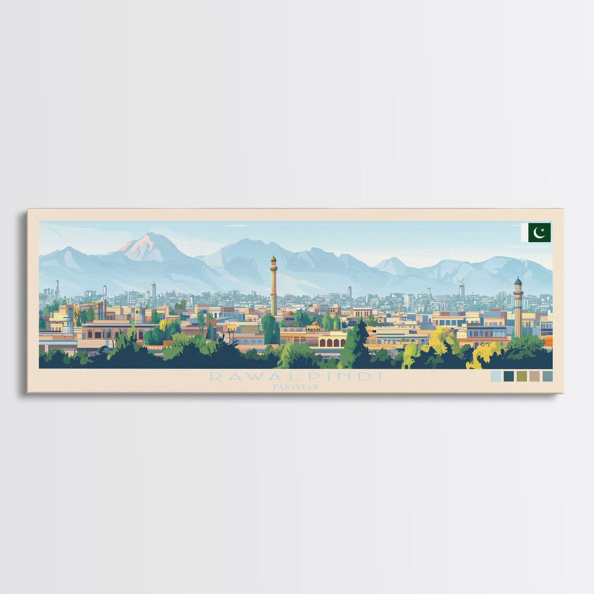 Rawalpindi, Pakistan Panoramic Travel Poster Canvas Print, Rawalpindi, Pakistan Painting, Pakistan Art, Rawalpindi Travel Art, Living Room Painting