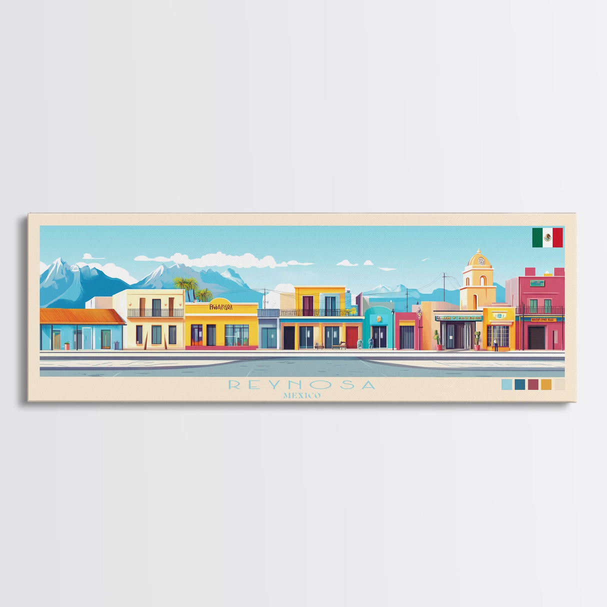 Panoramic Travel Poster Reynosa, Mexico Canvas Print, Reynosa, Mexico Painting, Mexico Art, Reynosa Travel Art, Guest Room Painting