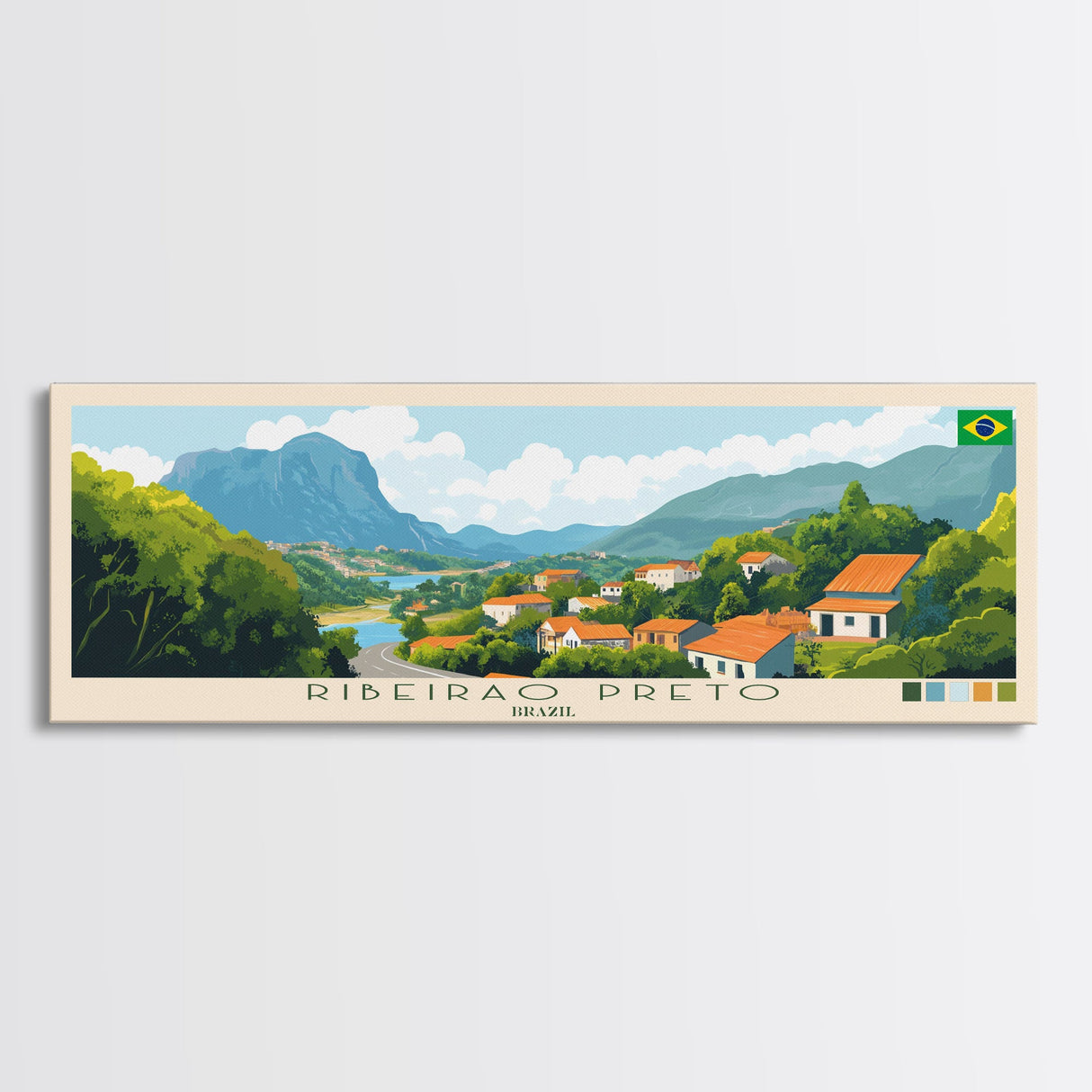 Ribeirao Preto, Brazil Panoramic Travel Poster Canvas Print, Ribeirao Preto, Brazil Painting, Brazil Art, Ribeirao Preto Panoramic Travel Art, Travel Painting