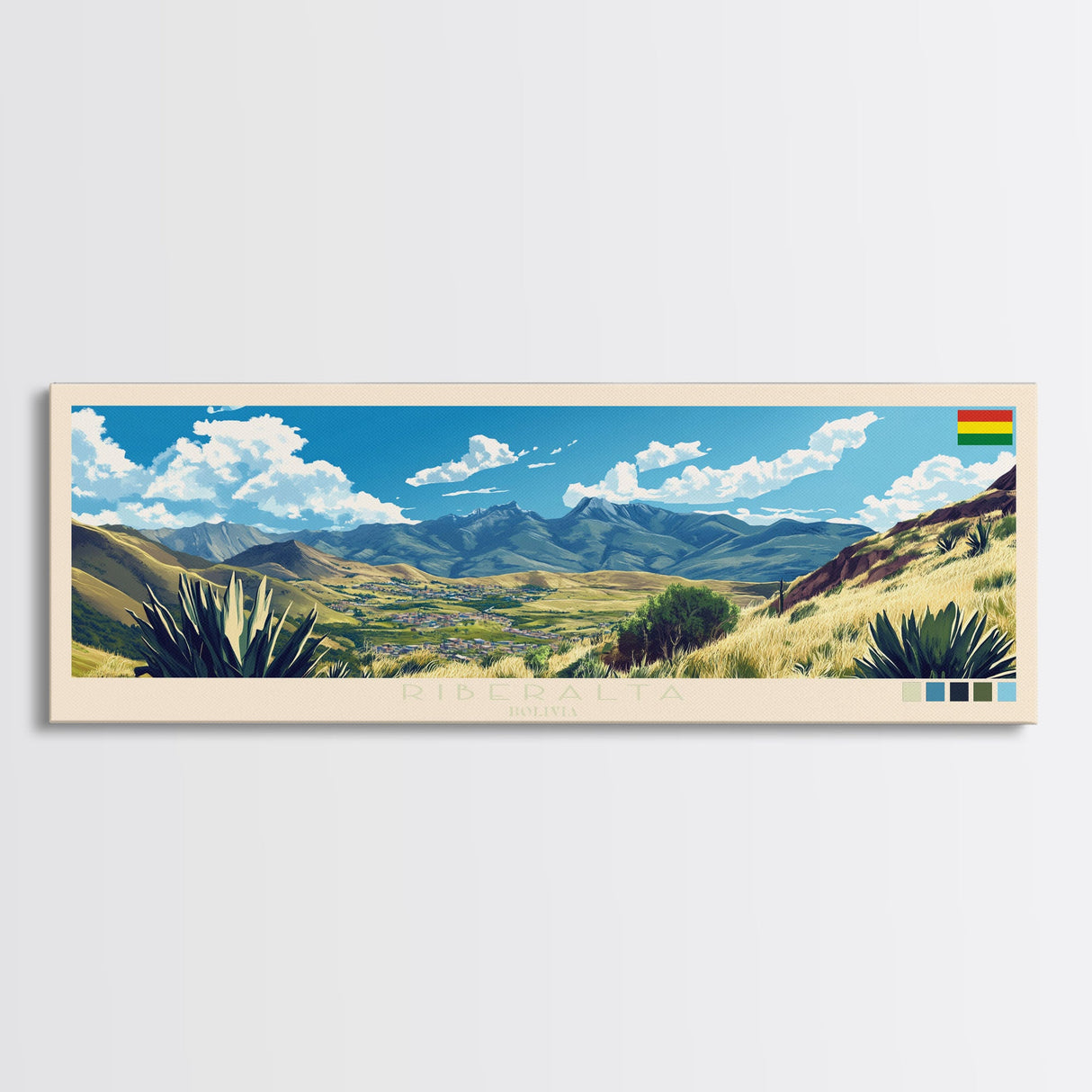 Riberalta, Bolivia Panoramic Travel Poster Canvas Print, Riberalta, Bolivia Painting, Bolivia Art, Riberalta Travel Art, Guest Room Painting