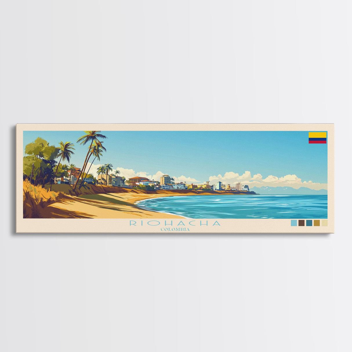 Riohacha, Colombia Travel Poster Panoramic Canvas Print, Riohacha, Colombia Painting, Colombia Art, Riohacha Travel Art, Guest Room Painting