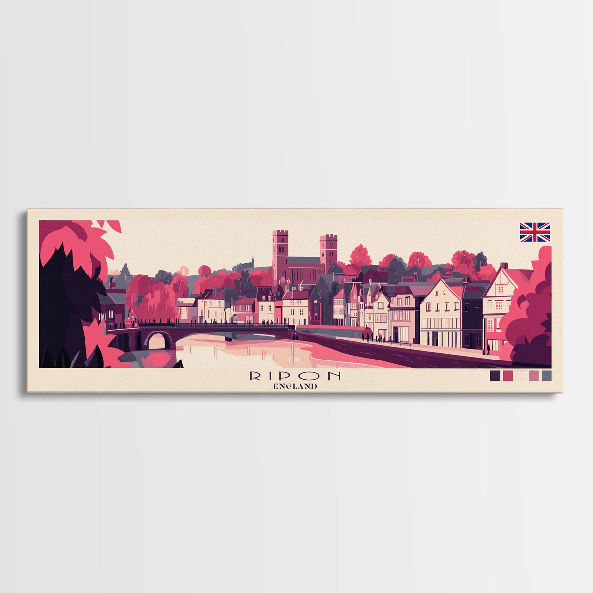 Ripon, England Panoramic Travel Poster Canvas Print, Ripon, England Painting, England Art, Ripon Panoramic Travel Art, Travel Painting