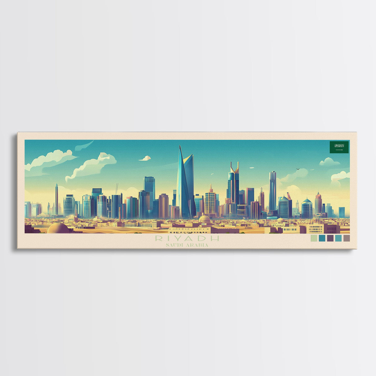 Panoramic Travel Poster Riyadh, Saudi Arabia Canvas Print, Riyadh, Saudi Arabia Painting, Saudi Arabia Art, Riyadh Travel Art, Guest Room Painting