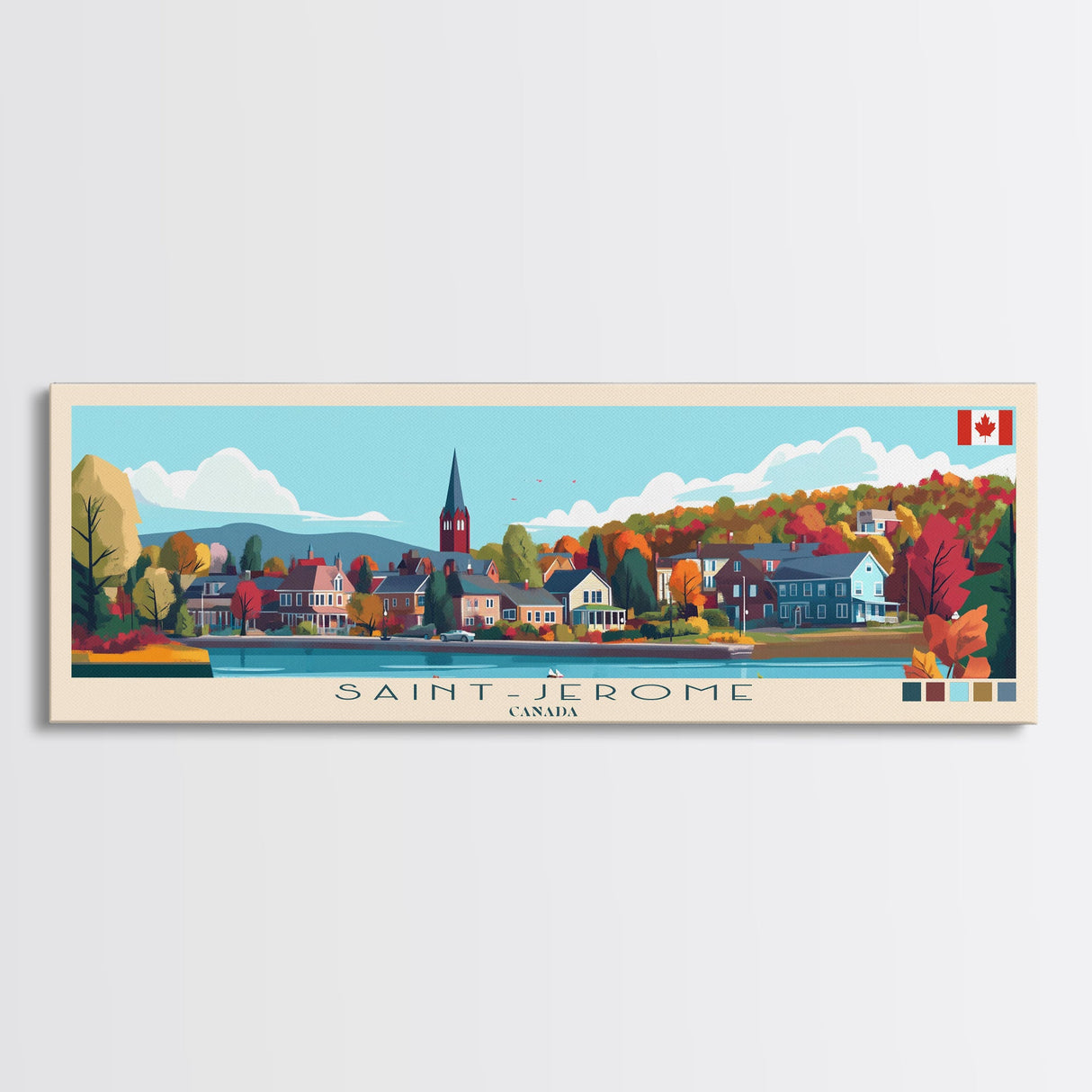 Saint-Jerome, Canada Panoramic Travel Poster Canvas Print, Saint-Jerome, Canada Painting, Canada Art, Saint-Jerome Panoramic Travel Art, Travel Painting