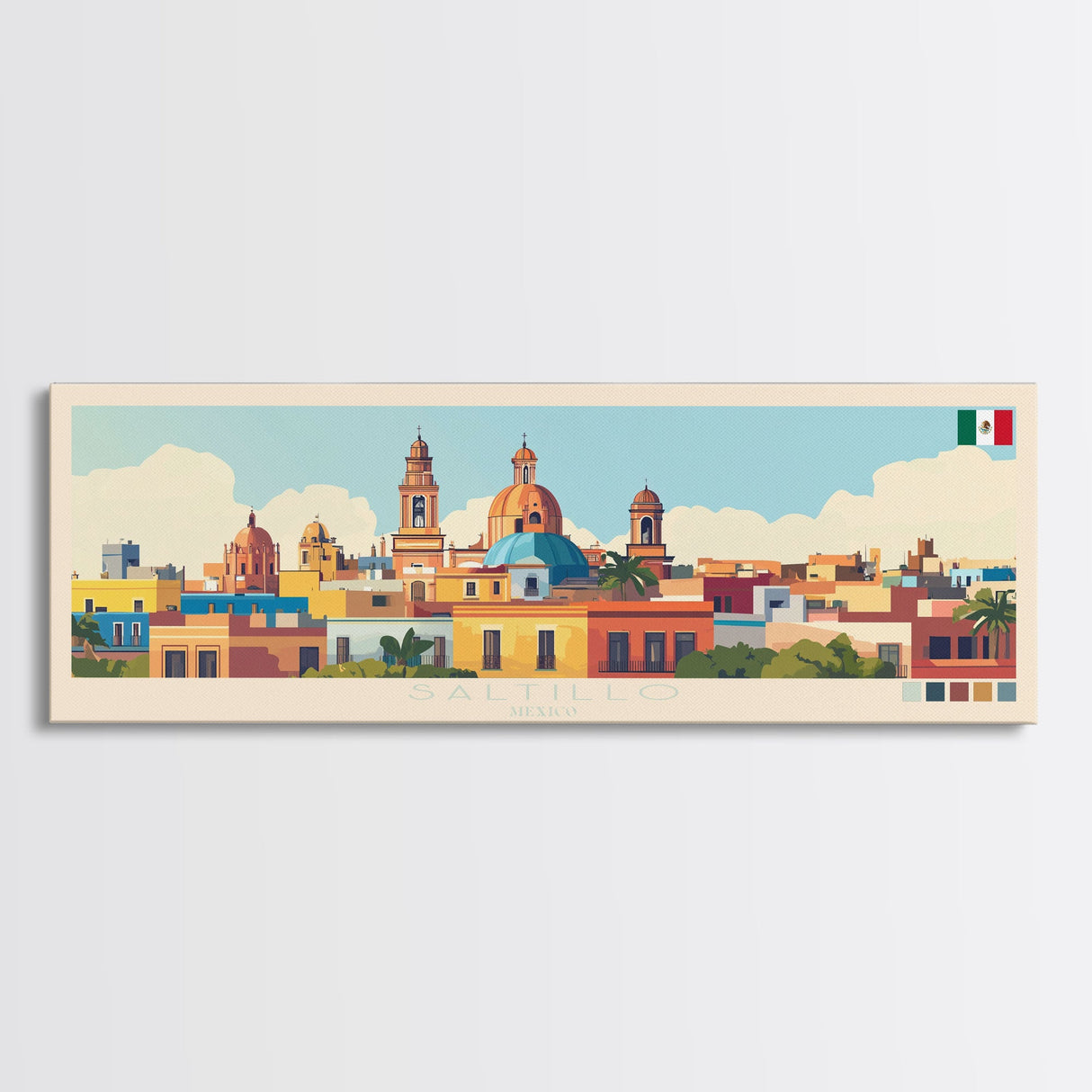 Saltillo, Mexico Panoramic Travel Poster Canvas Print, Saltillo, Mexico Painting, Mexico Art, Saltillo Panoramic Travel Art, Travel Painting