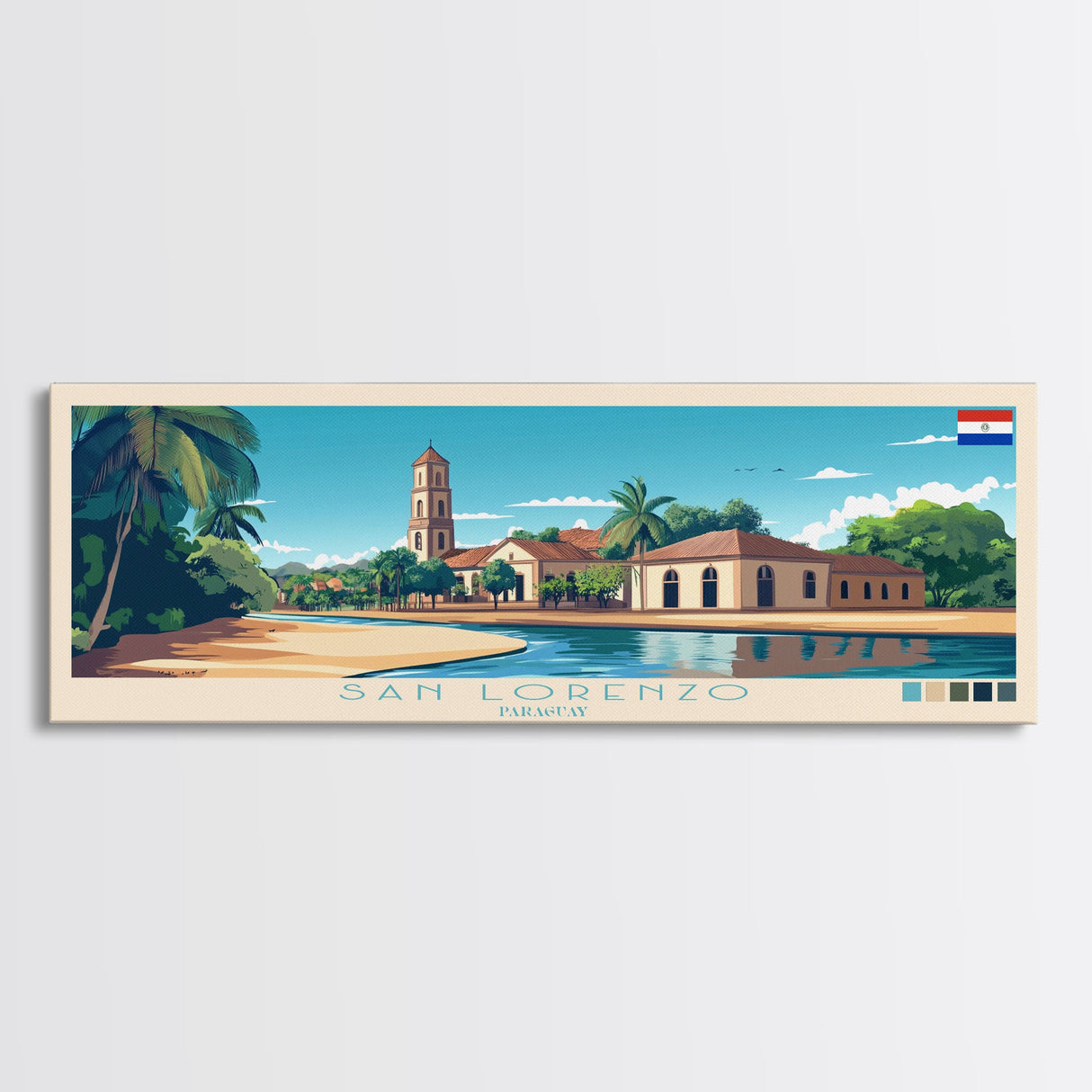 San Lorenzo, Paraguay Travel Poster Panoramic Canvas Print, San Lorenzo, Paraguay Painting, Paraguay Art, San Lorenzo Travel Art, Guest Room Painting