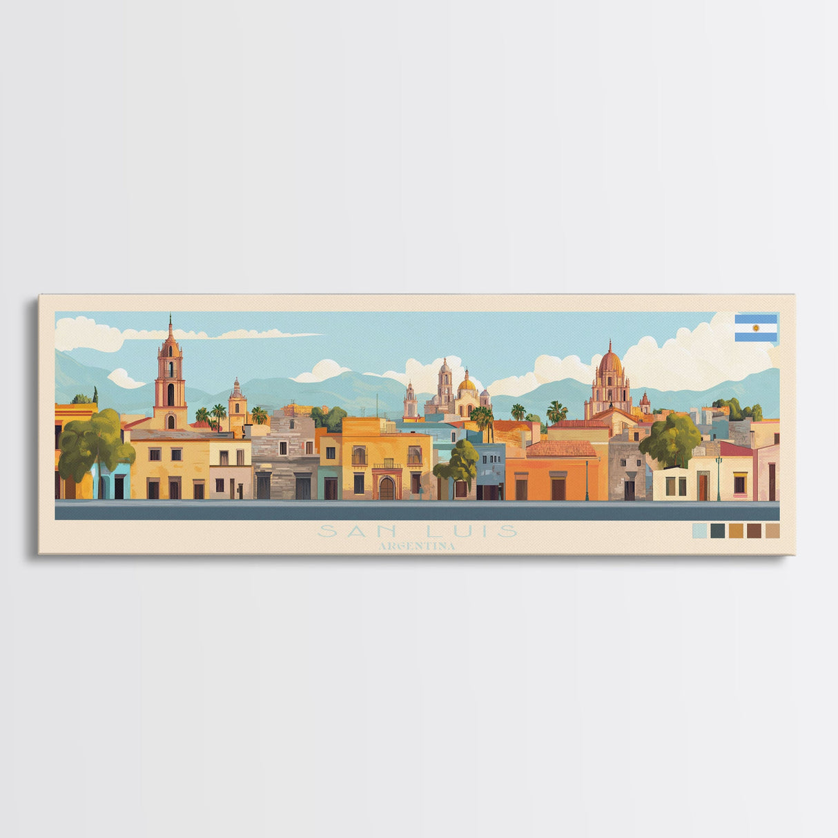 San Luis, Argentina Panoramic Travel Poster Canvas Print, San Luis, Argentina Painting, Argentina Art, San Luis Travel Art, Guest Room Painting