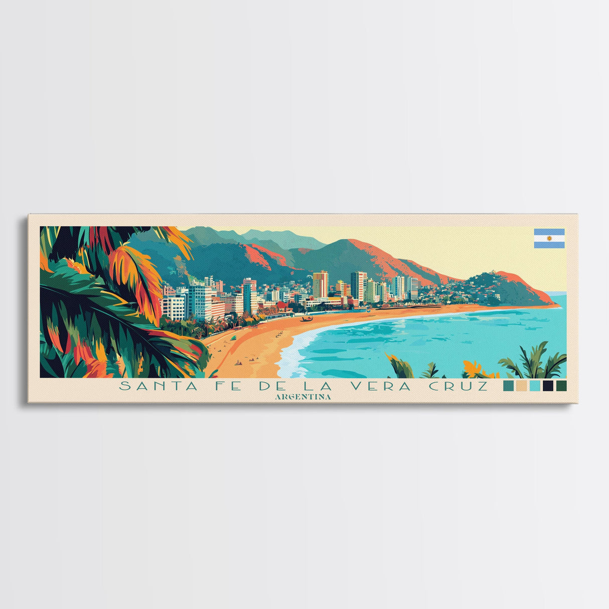 Santa Fe de la Vera Cruz, Argentina Travel Poster Panoramic Canvas Print, Santa Fe de la Vera Cruz, Argentina Painting, Argentina Art, Santa Fe de la Vera Cruz Travel Art, Guest Room Painting