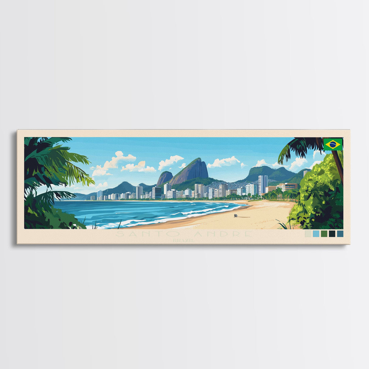 Santo Andre, Brazil Panoramic Travel Poster Canvas Print, Santo Andre, Brazil Painting, Brazil Art, Santo Andre Panoramic Travel Art, Travel Painting