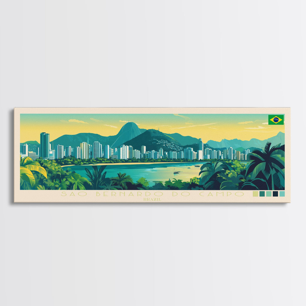 Panoramic Travel Poster Sao Bernardo do Campo, Brazil Canvas Print, Sao Bernardo do Campo, Brazil Painting, Brazil Art, Sao Bernardo do Campo Travel Art, Guest Room Painting