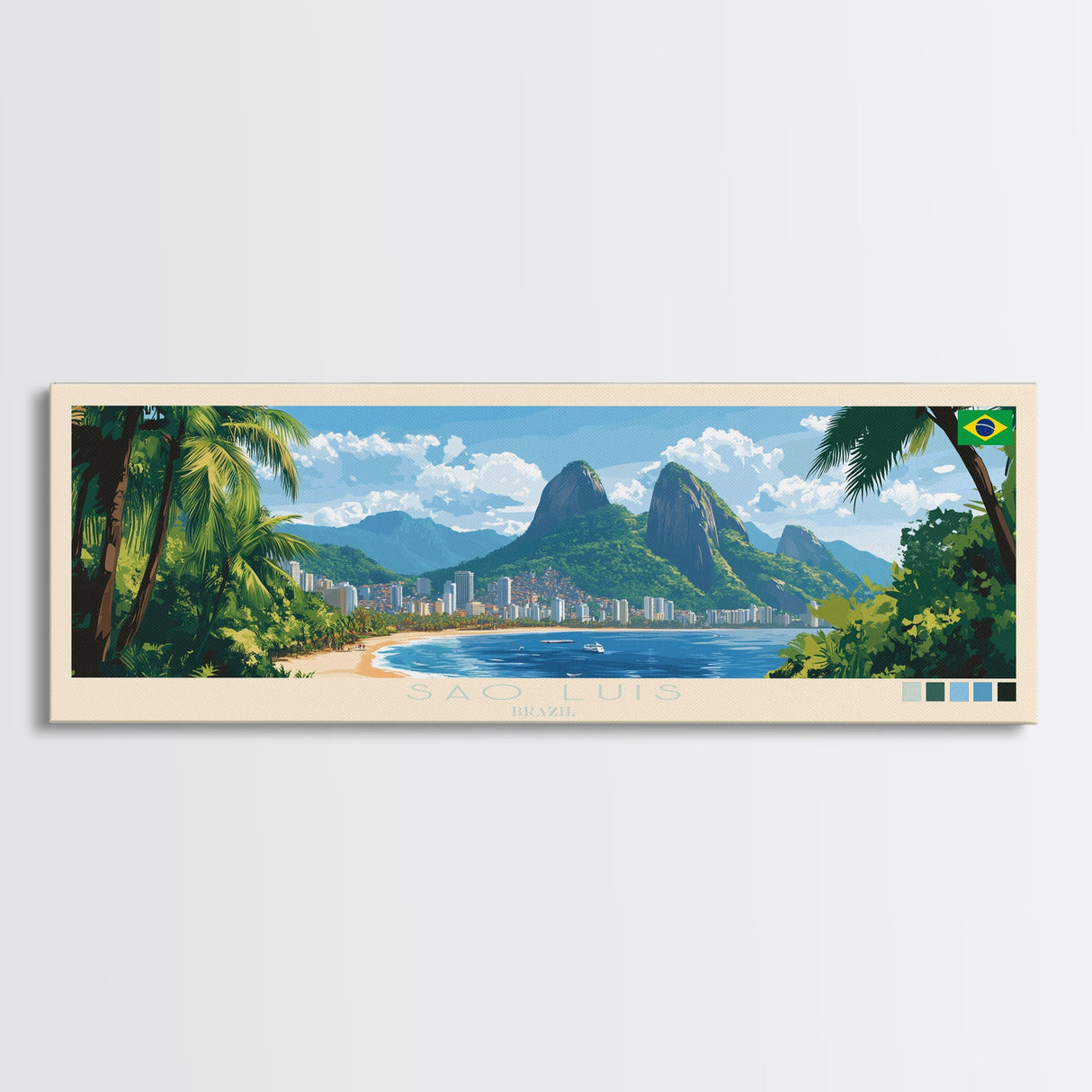 Sao Luis, Brazil Travel Poster Panoramic Canvas Print, Sao Luis, Brazil Painting, Brazil Art, Sao Luis Travel Art, Guest Room Painting