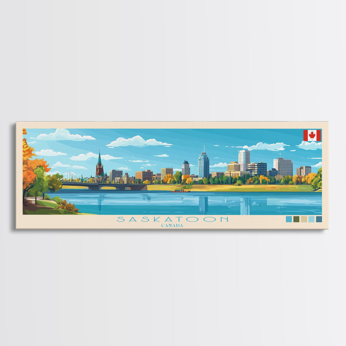 Panoramic Travel Poster Saskatoon, Canada Canvas Print, Saskatoon, Canada Painting, Canada Art, Saskatoon Travel Art, Guest Room Painting