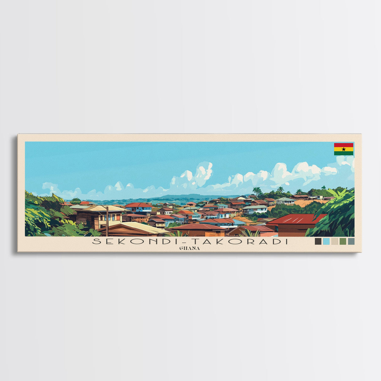 Sekondi-Takoradi, Ghana Panoramic Travel Poster Canvas Print, Sekondi-Takoradi, Ghana Painting, Ghana Art, Sekondi-Takoradi Panoramic Travel Art, Travel Painting