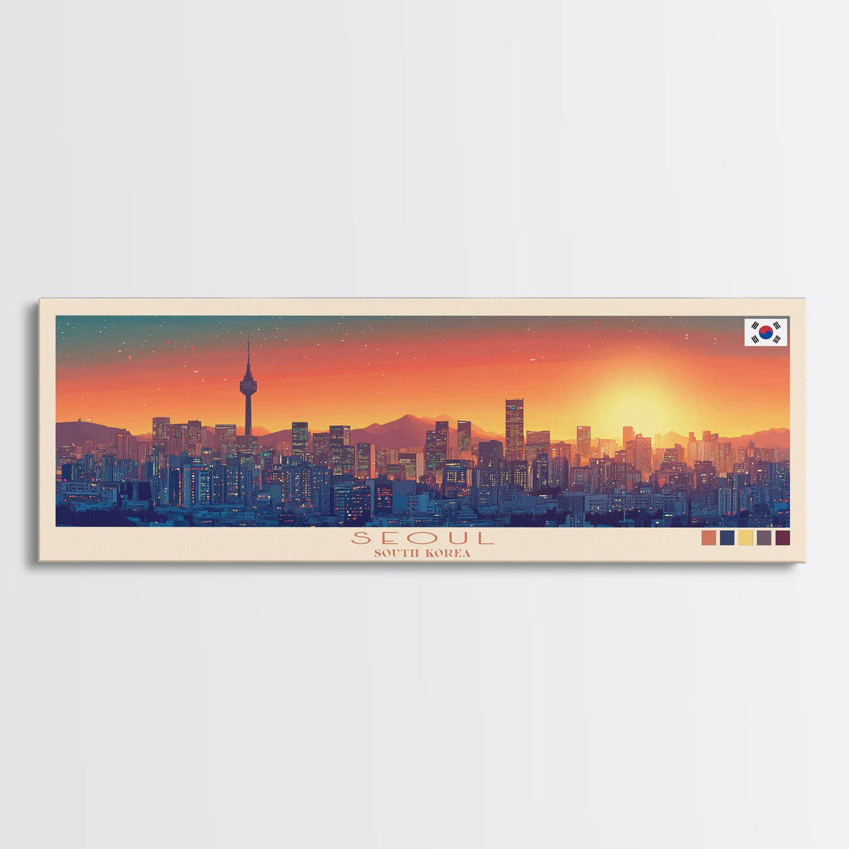 Seoul, South Korea Panoramic Travel Poster Canvas Print, Seoul, South Korea Painting, South Korea Art, Seoul Travel Art, Guest Room Painting