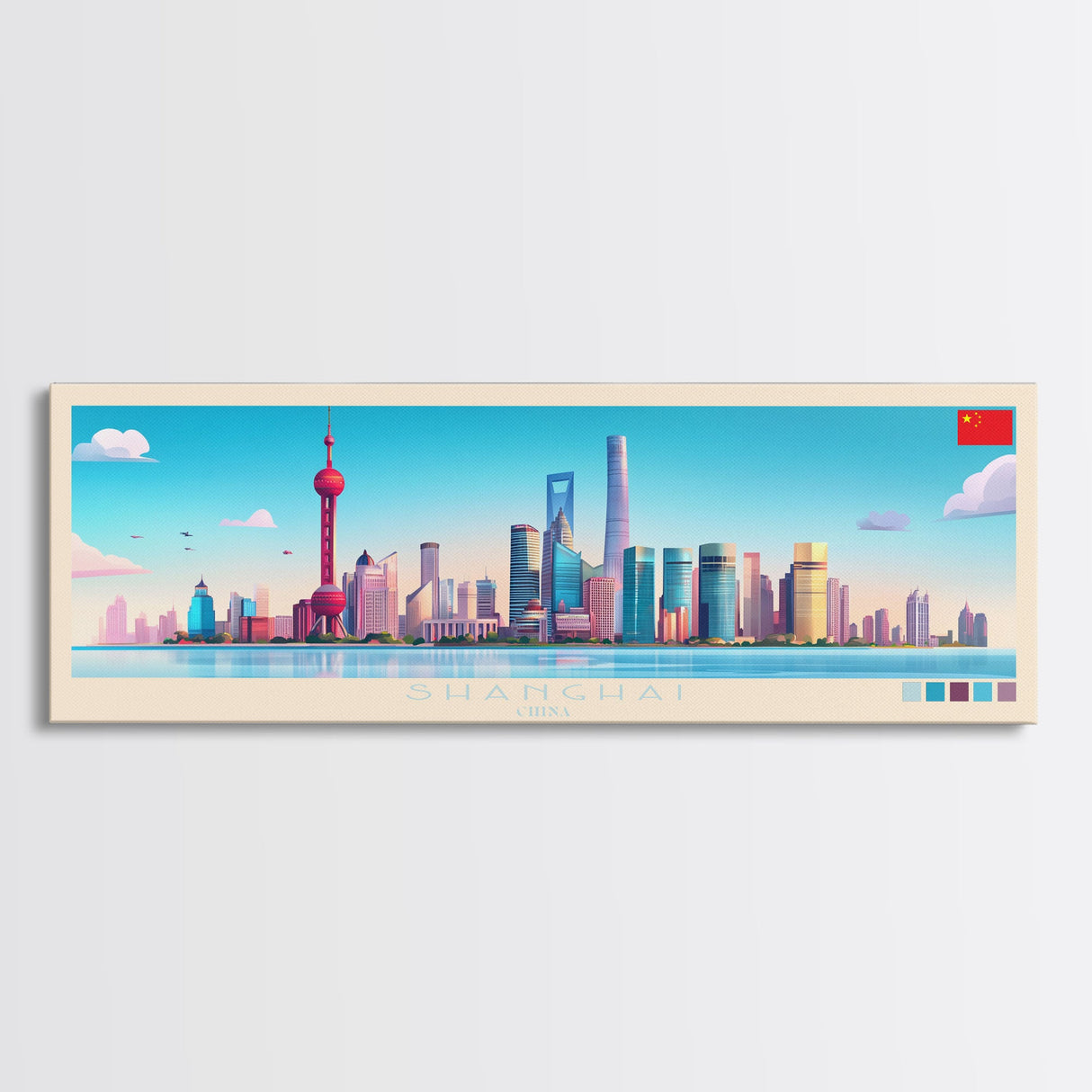 Shanghai, China Travel Poster Panoramic Canvas Print, Shanghai, China Painting, China Art, Shanghai Travel Art, Guest Room Painting