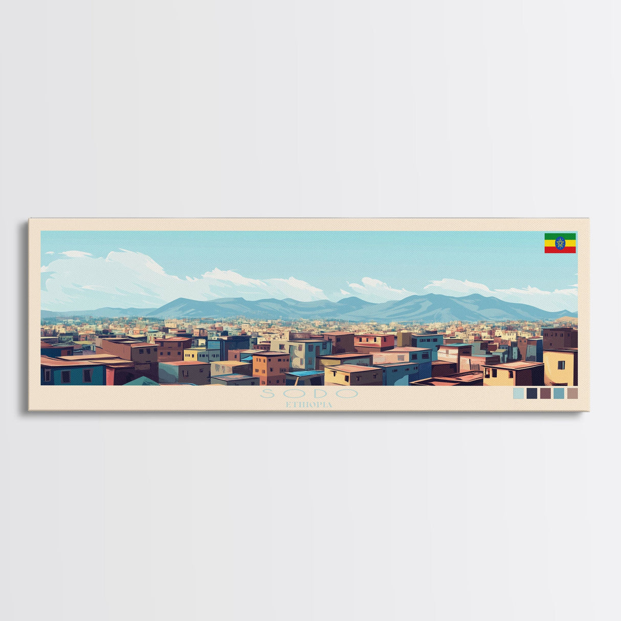 Sodo, Ethiopia Panoramic Travel Poster Canvas Print, Sodo, Ethiopia Painting, Ethiopia Art, Sodo Panoramic Travel Art, Travel Painting