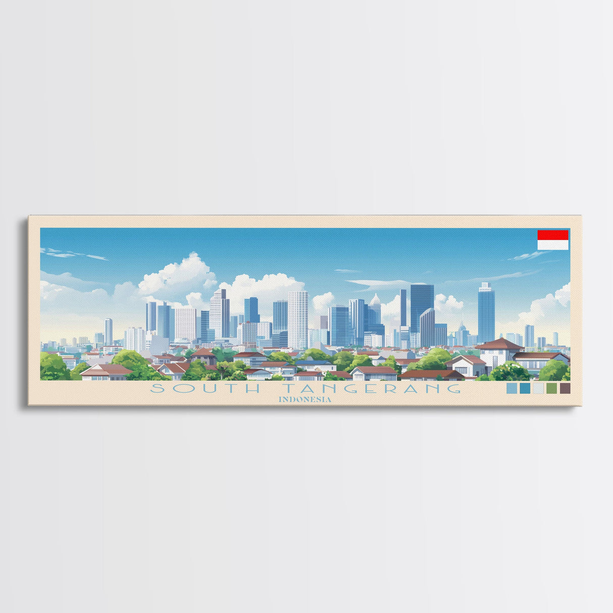 South Tangerang, Indonesia Panoramic Travel Poster Canvas Print, South Tangerang, Indonesia Painting, Indonesia Art, South Tangerang Travel Art, Guest Room Painting