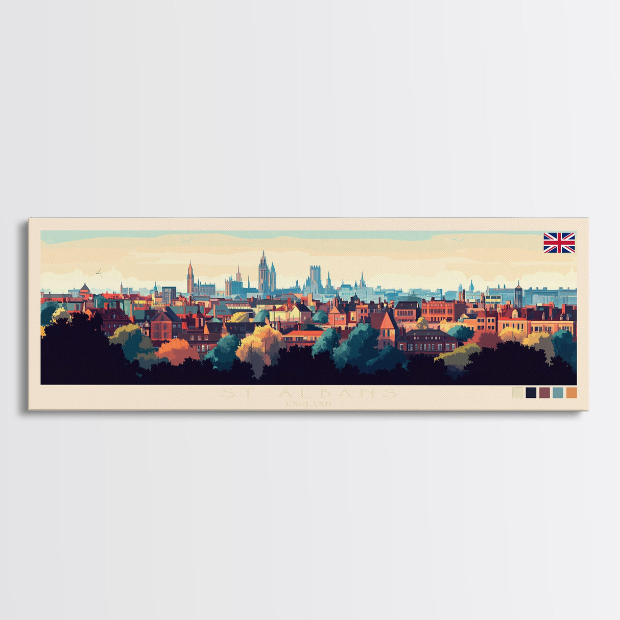 St Albans, England Travel Poster Panoramic Canvas Print, St Albans, England Painting, England Art, St Albans Travel Art, Guest Room Painting