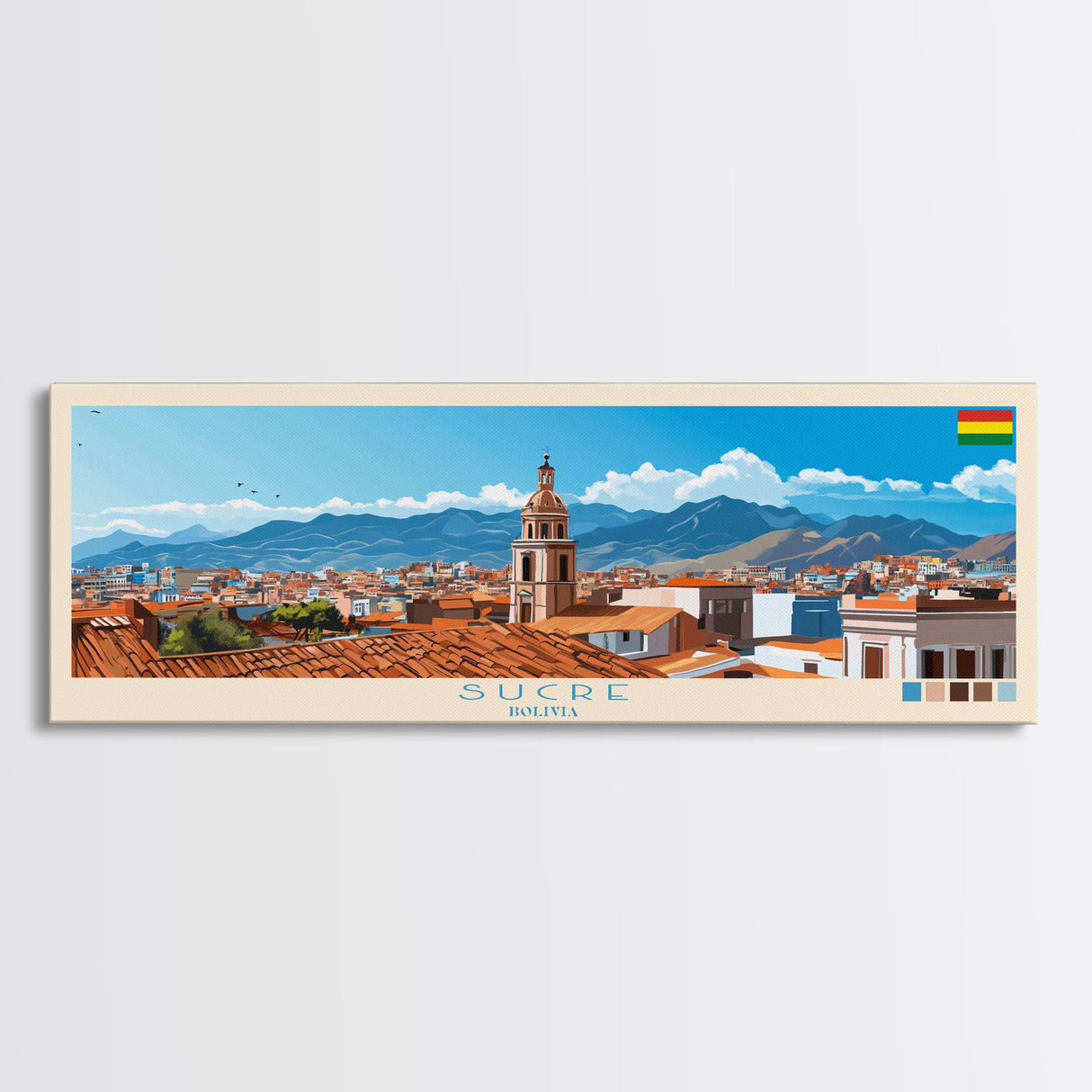 Sucre, Bolivia Panoramic Travel Poster Canvas Print, Sucre, Bolivia Painting, Bolivia Art, Sucre Travel Art, Living Room Painting