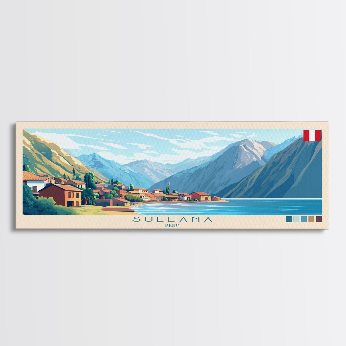 Sullana, Peru Panoramic Travel Poster Canvas Print, Sullana, Peru Painting, Peru Art, Sullana Panoramic Travel Art, Travel Painting