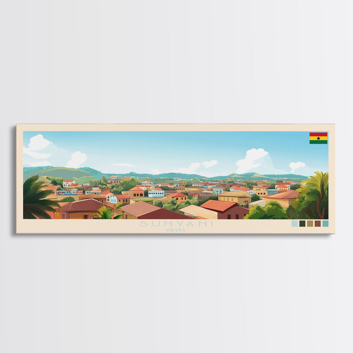 Sunyani, Ghana Panoramic Travel Poster Canvas Print, Sunyani, Ghana Painting, Ghana Art, Sunyani Panoramic Travel Art, Travel Painting