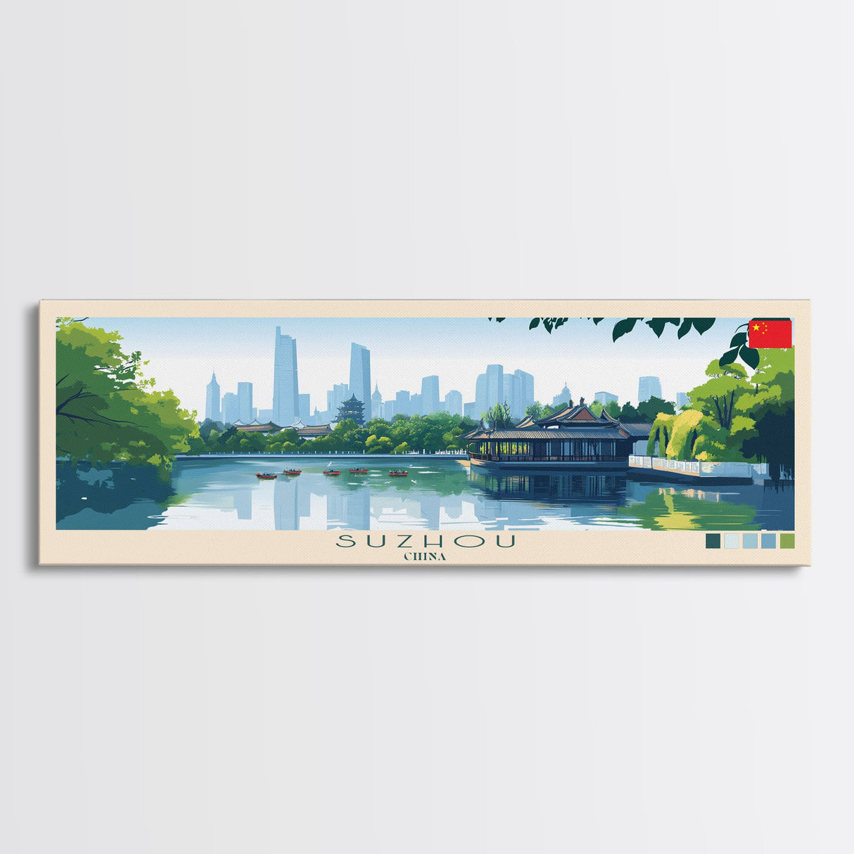 Suzhou, China Panoramic Travel Poster Canvas Print, Suzhou, China Painting, China Art, Suzhou Travel Art, Living Room Painting