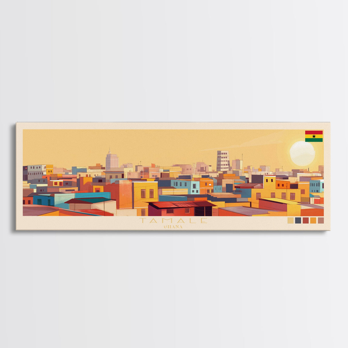 Tamale, Ghana Panoramic Travel Poster Canvas Print, Tamale, Ghana Painting, Ghana Art, Tamale Travel Art, Guest Room Painting