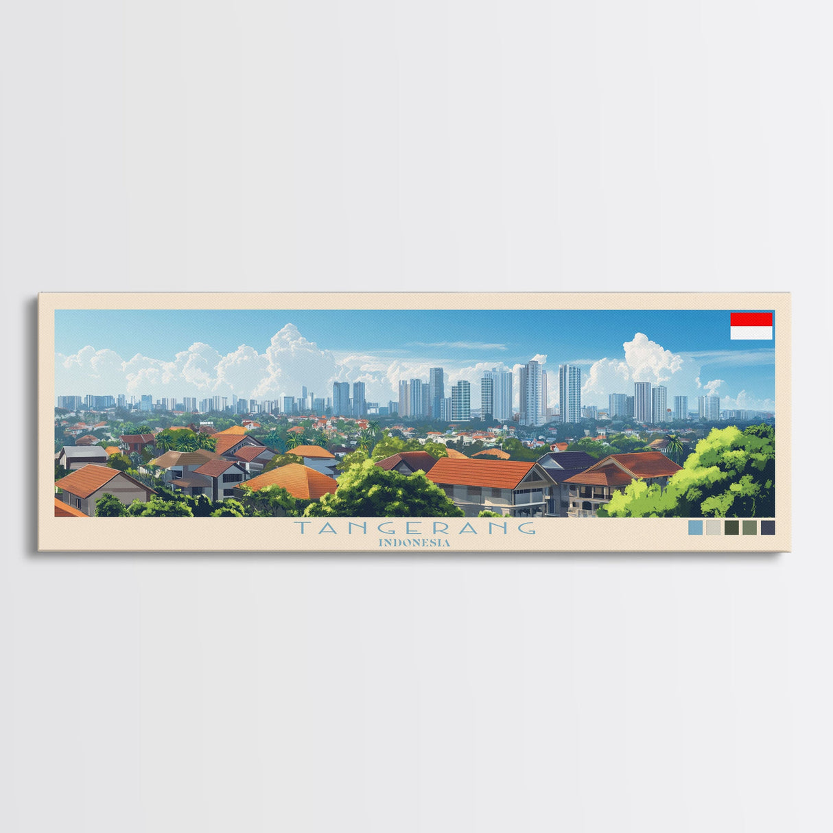 Panoramic Travel Poster Tangerang, Indonesia Canvas Print, Tangerang, Indonesia Painting, Indonesia Art, Tangerang Travel Art, Guest Room Painting