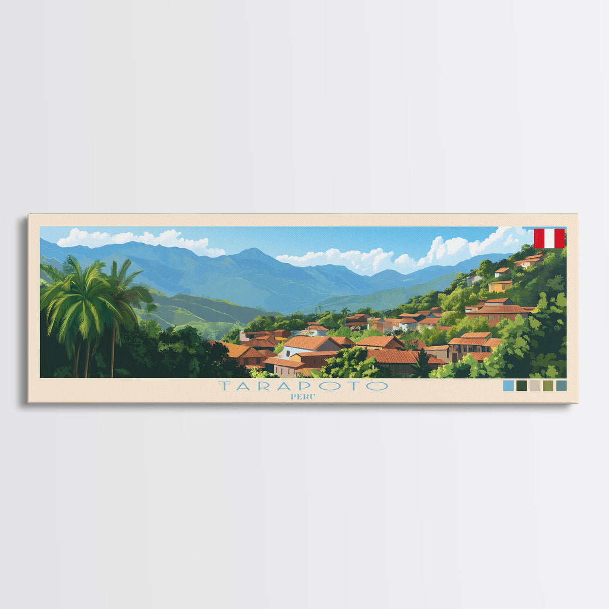 Tarapoto, Peru Panoramic Travel Poster Canvas Print, Tarapoto, Peru Painting, Peru Art, Tarapoto Travel Art, Guest Room Painting