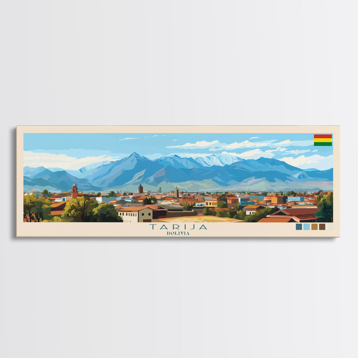 Tarija, Bolivia Panoramic Travel Poster Canvas Print, Tarija, Bolivia Painting, Bolivia Art, Tarija Travel Art, Living Room Painting