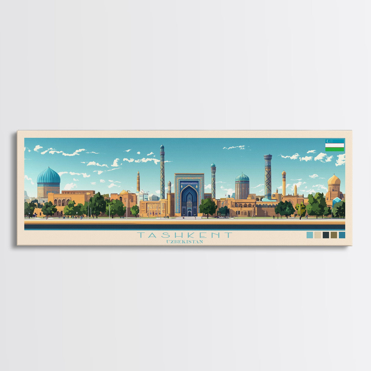 Tashkent, Uzbekistan Travel Poster Panoramic Canvas Print, Tashkent, Uzbekistan Painting, Uzbekistan Art, Tashkent Travel Art, Guest Room Painting