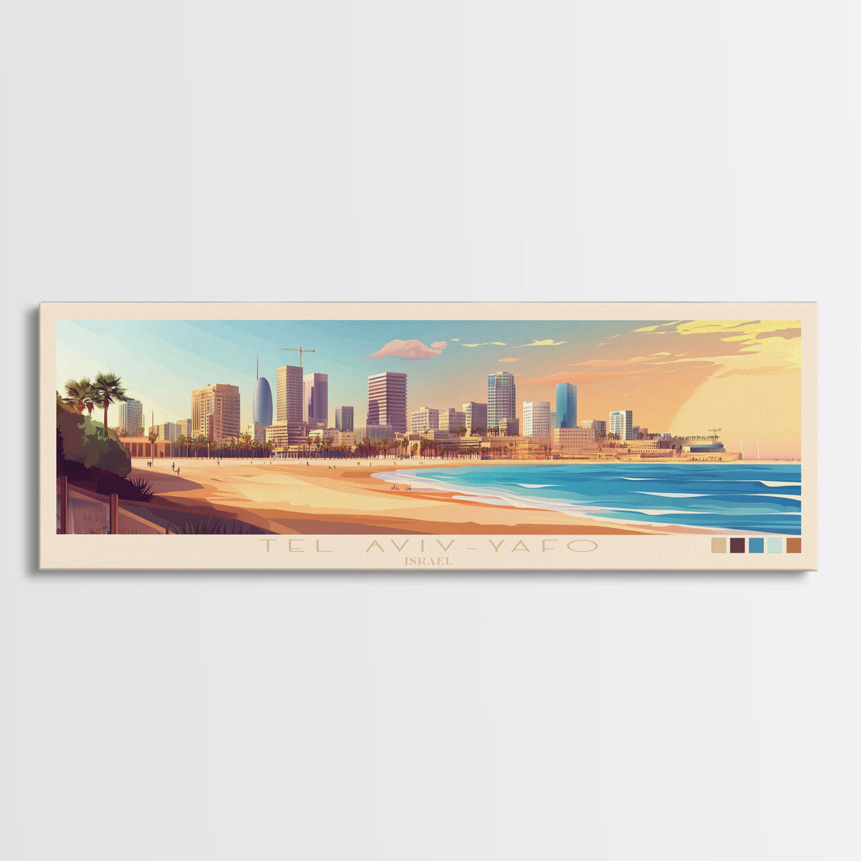 Panoramic Travel Poster Tel Aviv-Yafo, Israel Canvas Print, Tel Aviv-Yafo, Israel Painting, Israel Art, Tel Aviv-Yafo Travel Art, Guest Room Painting