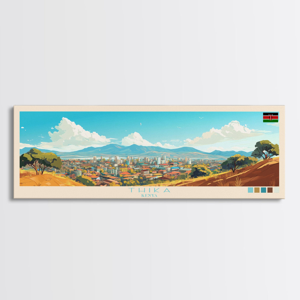 Thika, Kenya Panoramic Travel Poster Canvas Print, Thika, Kenya Painting, Kenya Art, Thika Panoramic Travel Art, Travel Painting