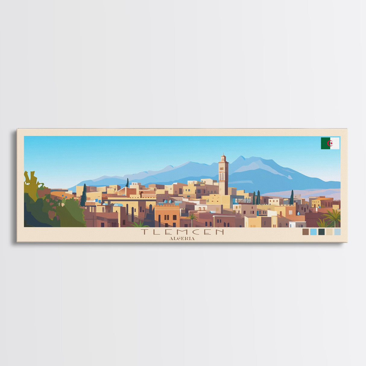 Tlemcen, Algeria Panoramic Travel Poster Canvas Print, Tlemcen, Algeria Painting, Algeria Art, Tlemcen Travel Art, Guest Room Painting