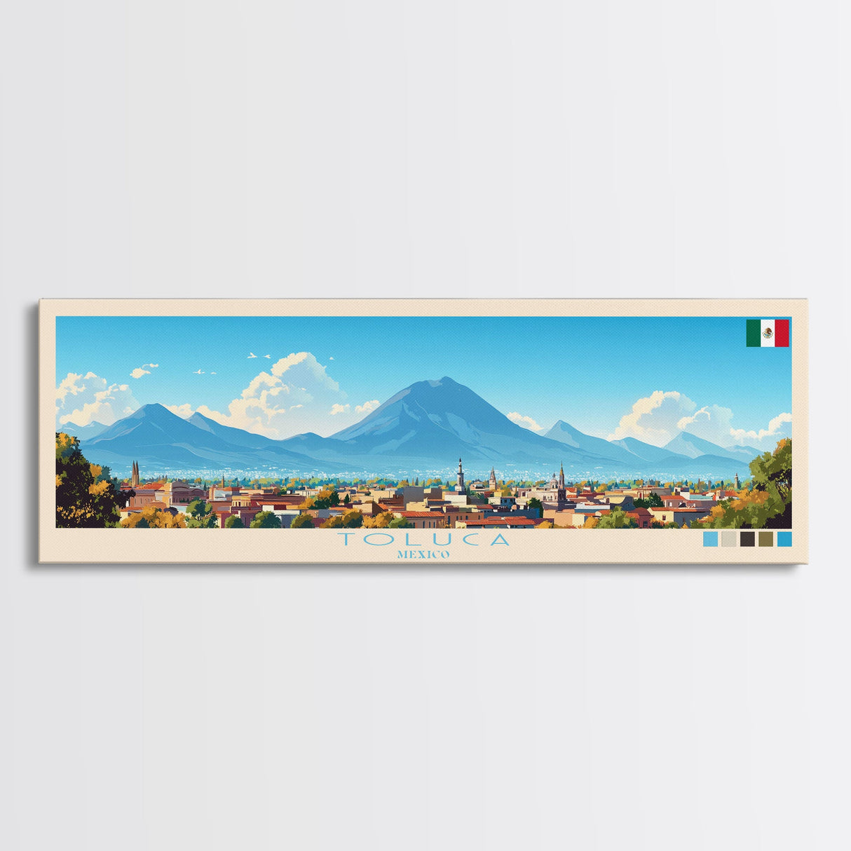 Panoramic Travel Poster Toluca, Mexico Canvas Print, Toluca, Mexico Painting, Mexico Art, Toluca Travel Art, Guest Room Painting