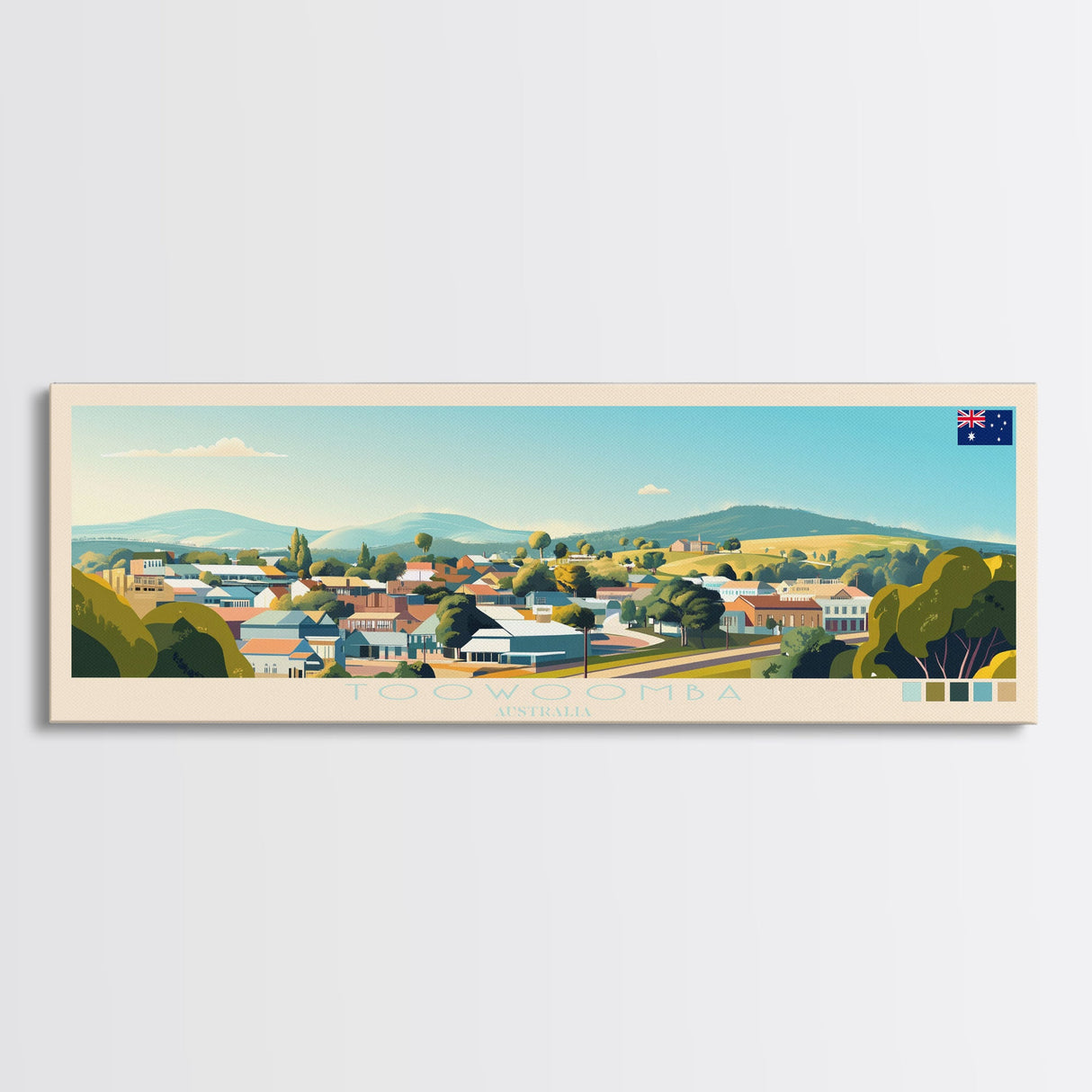 Toowoomba, Australia Panoramic Travel Poster Canvas Print, Toowoomba, Australia Painting, Australia Art, Toowoomba Travel Art, Guest Room Painting