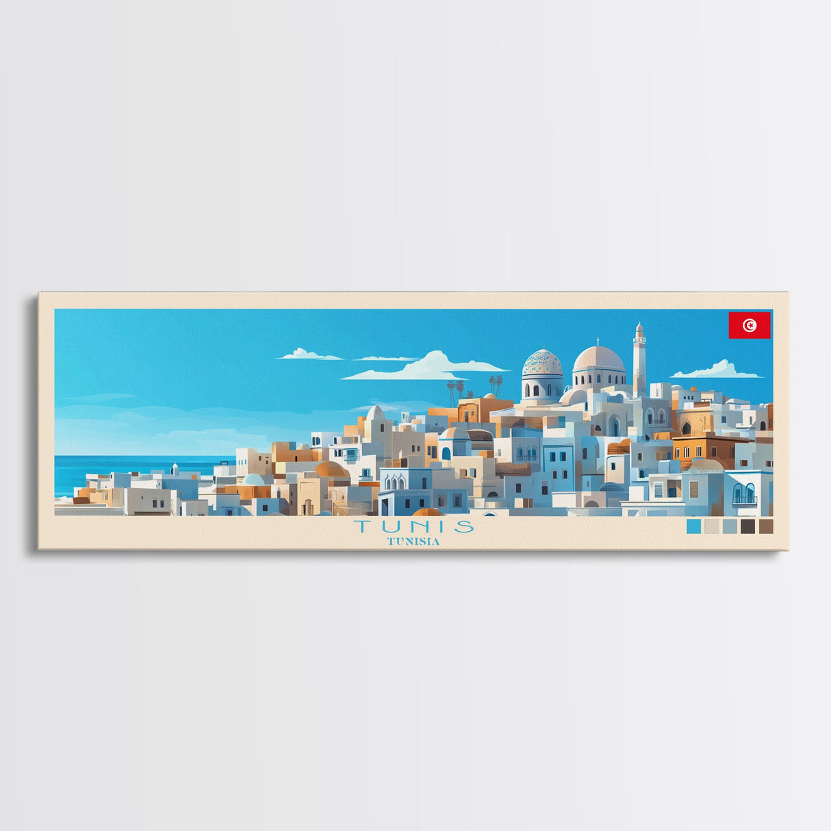 Panoramic Travel Poster Tunis, Tunisia Canvas Print, Tunis, Tunisia Painting, Tunisia Art, Tunis Travel Art, Guest Room Painting