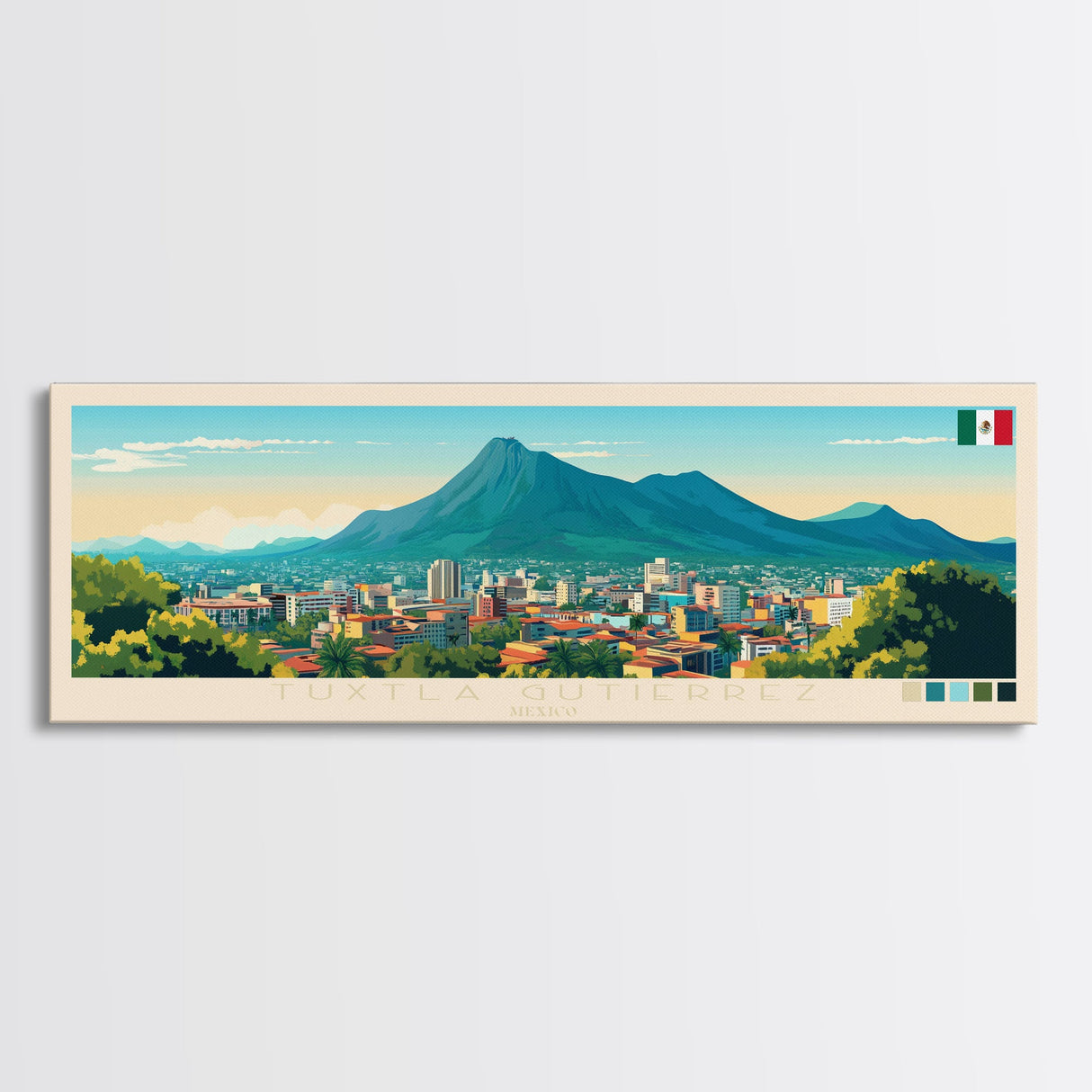 Tuxtla Gutierrez, Mexico Panoramic Travel Poster Canvas Print, Tuxtla Gutierrez, Mexico Painting, Mexico Art, Tuxtla Gutierrez Panoramic Travel Art, Travel Painting