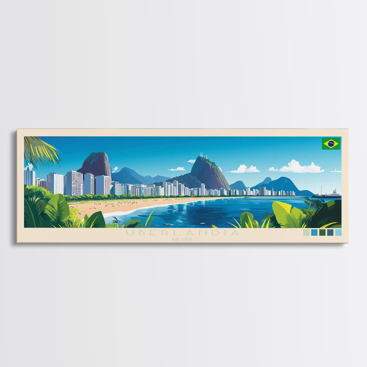 Uberlandia, Brazil Panoramic Travel Poster Canvas Print, Uberlandia, Brazil Painting, Brazil Art, Uberlandia Travel Art, Guest Room Painting