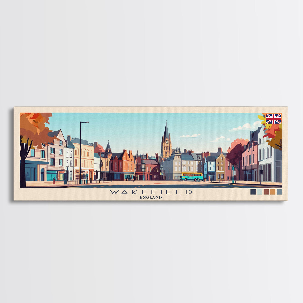 Wakefield, England Panoramic Travel Poster Canvas Print, Wakefield, England Painting, England Art, Wakefield Panoramic Travel Art, Travel Painting