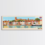 Wells, England Panoramic Travel Poster Canvas Print, Wells, England Painting, England Art, Wells Travel Art, Guest Room Painting