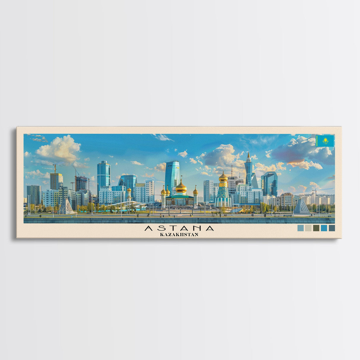 Astana, Kazakhstan Panoramic Canvas Print, Astana, Kazakhstan Painting, Kazakhstan Art, Astana Travel Poster, Travel Art, Vacation Gift