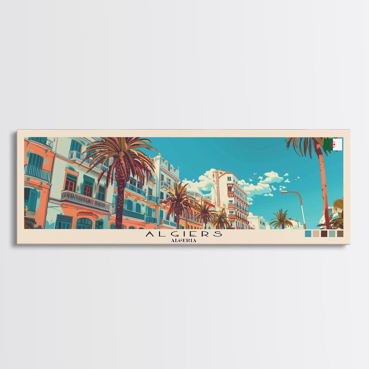 Algiers, Algeria Panoramic Canvas Print, Algiers, Algeria Painting, Algeria Art, Algiers Travel Poster, Travel Art, Guest Room Painting