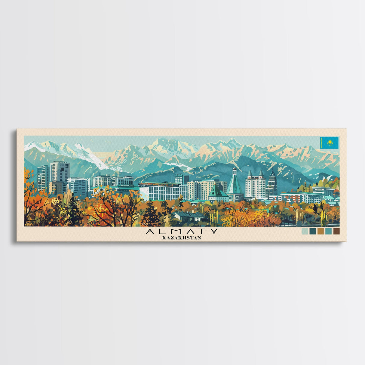 Almaty, Kazakhstan Panoramic Canvas Print, Almaty, Kazakhstan Painting, Kazakhstan Art, Almaty Travel Poster, Travel Art, Living Room Painting