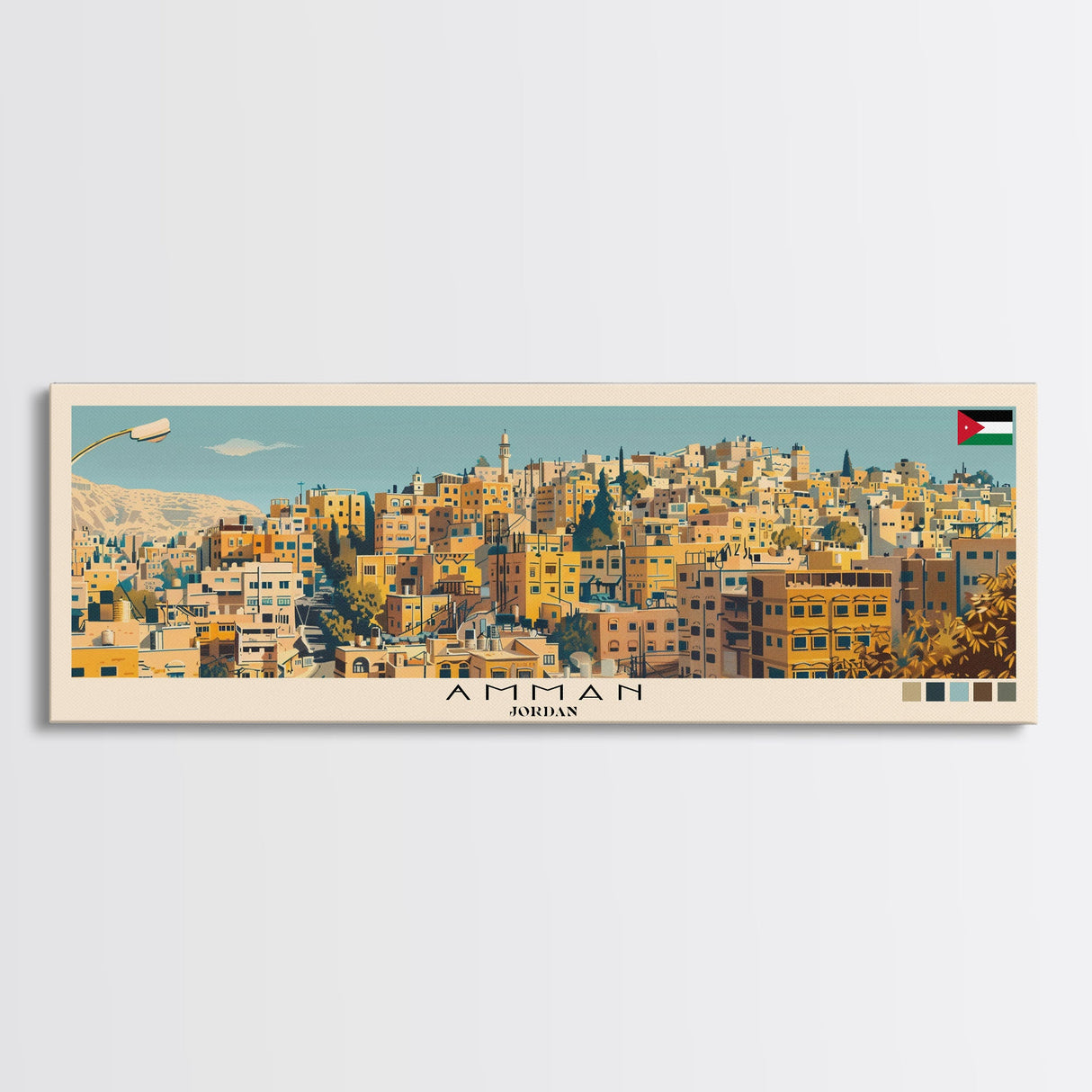 Amman, Jordan Panoramic Canvas Print, Amman, Jordan Painting, Jordan Art, Amman Travel Poster, Travel Art, Guest Room Painting